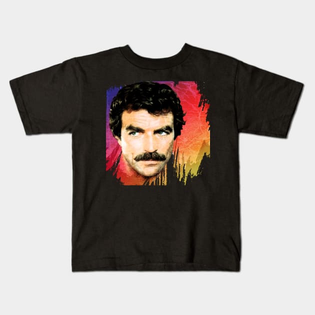 Tom Selleck-Retro 80s Aesthetic Design Kids T-Shirt by Hursed